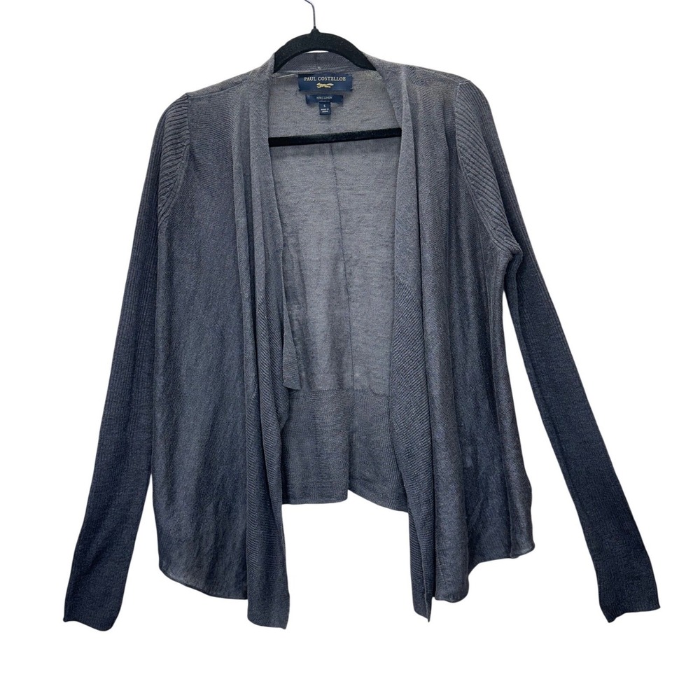 Paul Costelloe Women's S‎ Charcoal Gray 100% Linen Open Front Cardigan Sweater